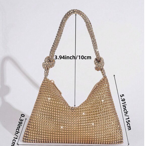 Rhinestone Bag With Zipper Champagne - Picture 2 of 4